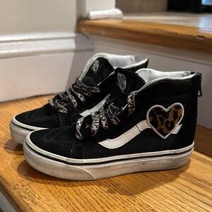 Vans Black High-Tops with Leopard Heart and Zipper
